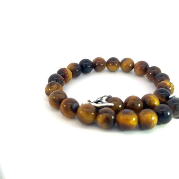 David Yurman Tiger Eye Prayer Bead Bracelet 8.5" Sterling Silver Estate DY537 - Picture 6 of 7